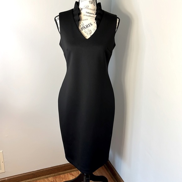 Calvin Klein Dresses & Skirts - Calvin KLEIN • BLACK DRESS • RUFFLED COLLAR • SIZE 6 • POLYESTER/SPANDEX